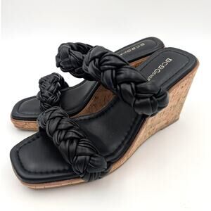BCBGeneration Ulana Braided Wedge Sandal Women's Black Size US7.5M EU38